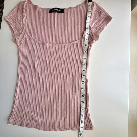 Reformation Cap-Sleeve Ribbed Knit Square Neck Blush Pink Bardot Top Small - Picture 6 of 9